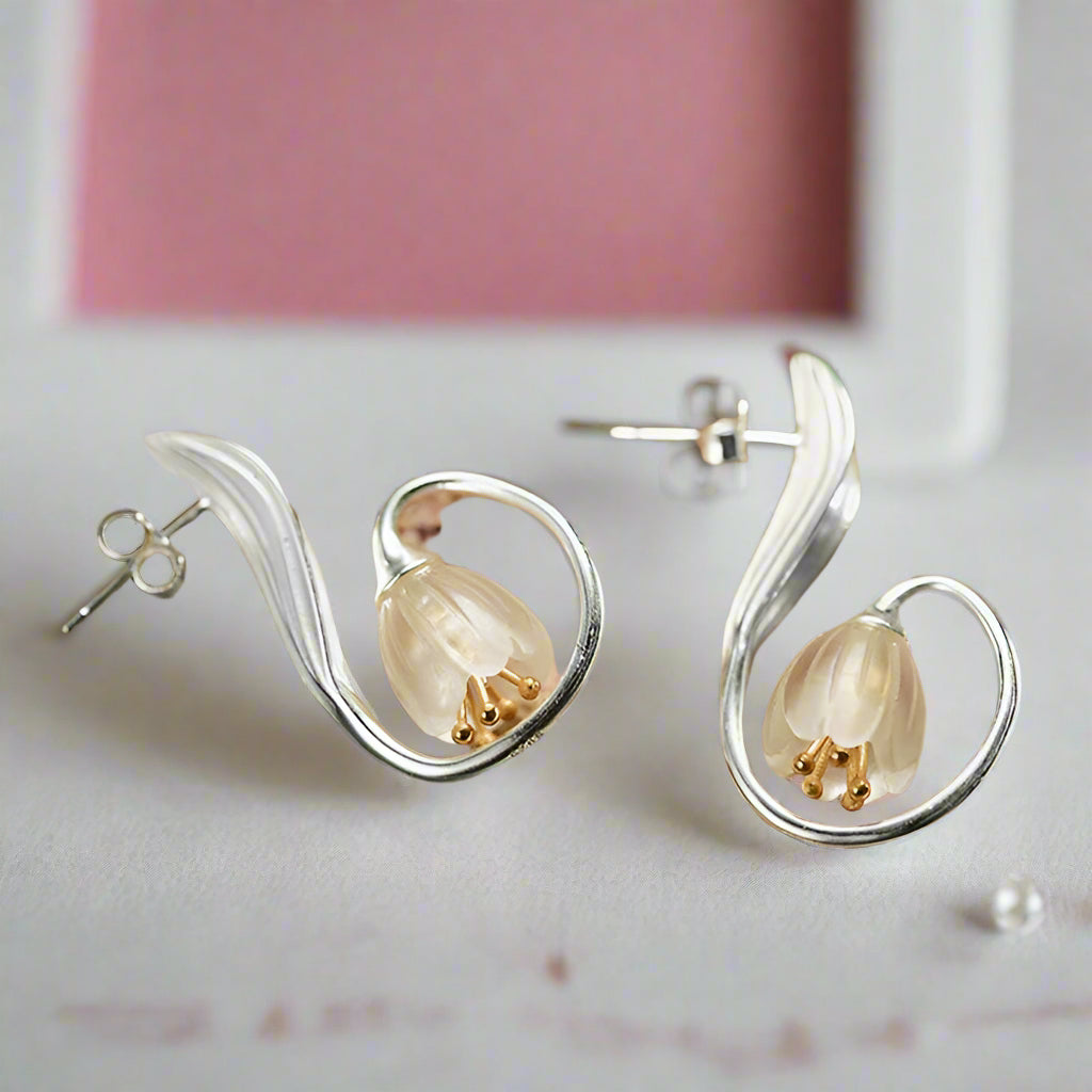 Crystal Lily of the Valley Flower Dangle Earrings-Black Diamonds New York