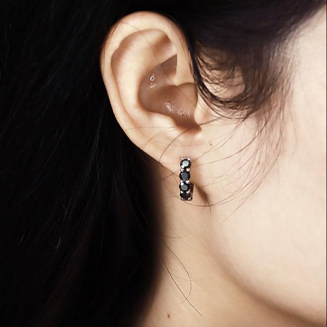 3.5mm 2.0 Ct Black Diamond Round Hoop Earrings-Black Diamonds New York