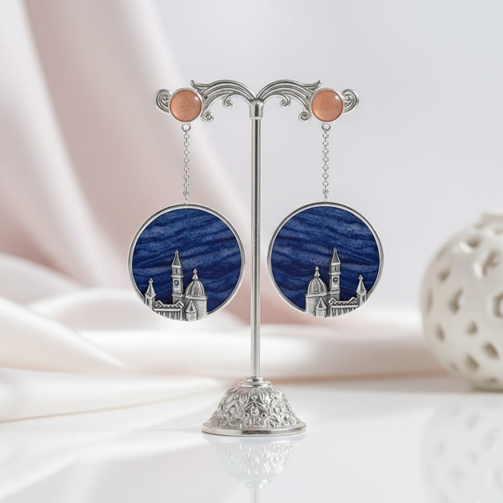 Vintage Florence Cathedral Dangle Earrings-Black Diamonds New York