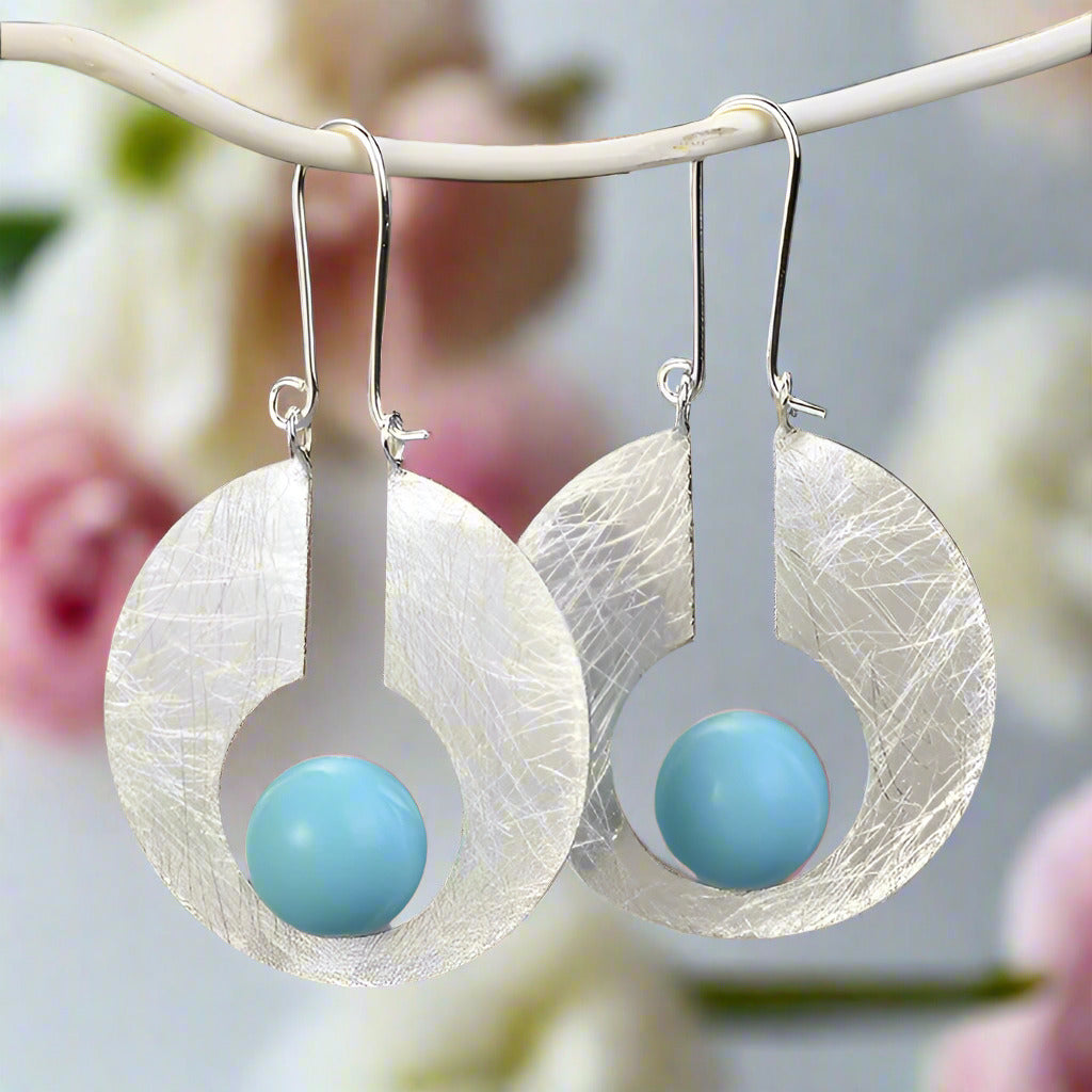 Bright Round Moon Dangle Earrings-Black Diamonds New York