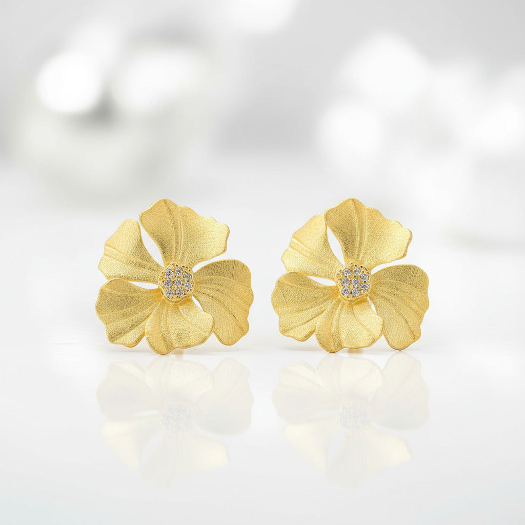 Elegant Big Peony Flower Stud Earrings-Black Diamonds New York