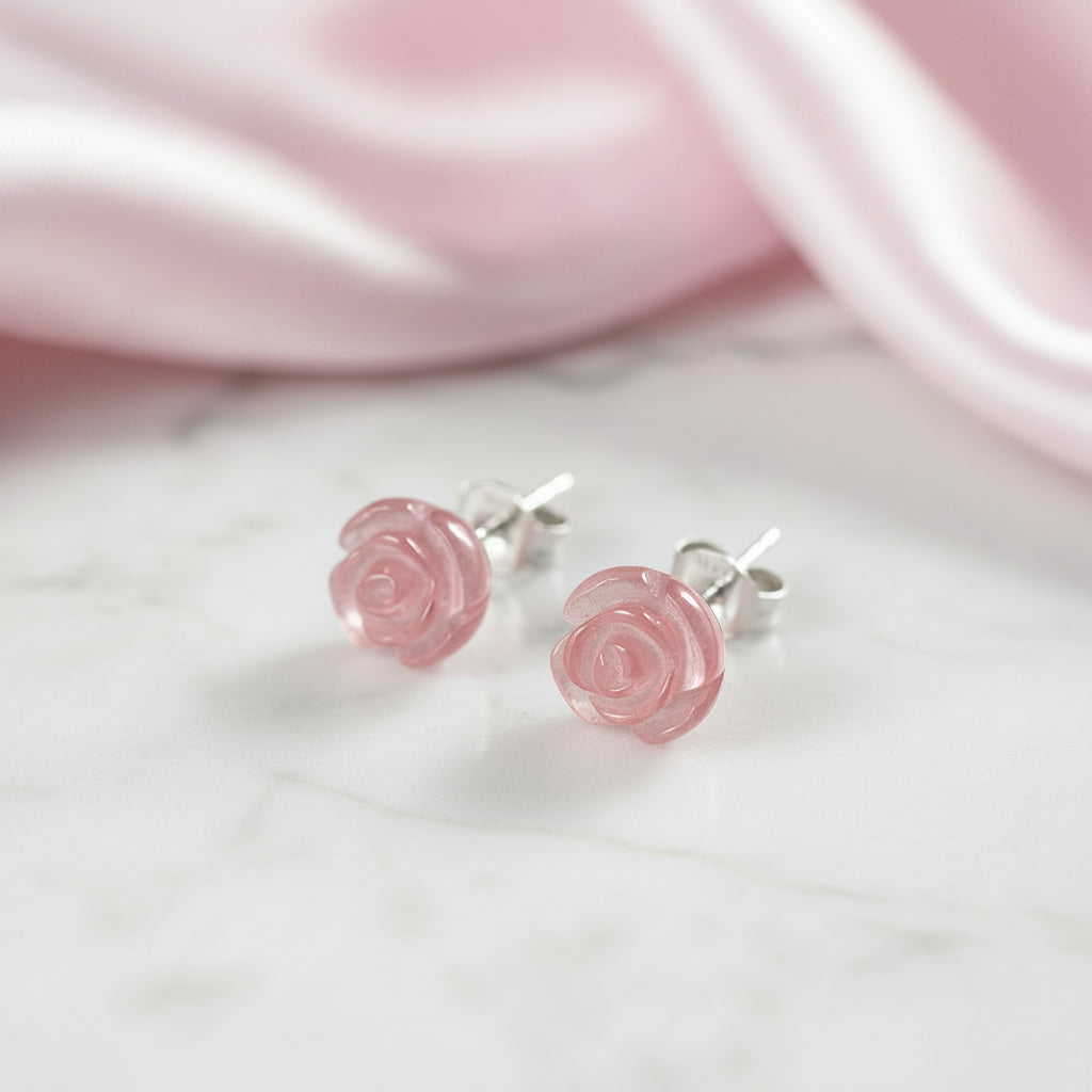 Rose Flower Stud Earrings-Black Diamonds New York