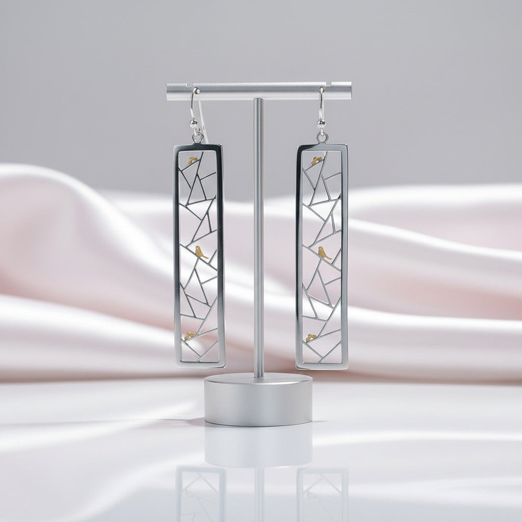 Oriental Element Window Paper-cut Dangle Earrings-Black Diamonds New York