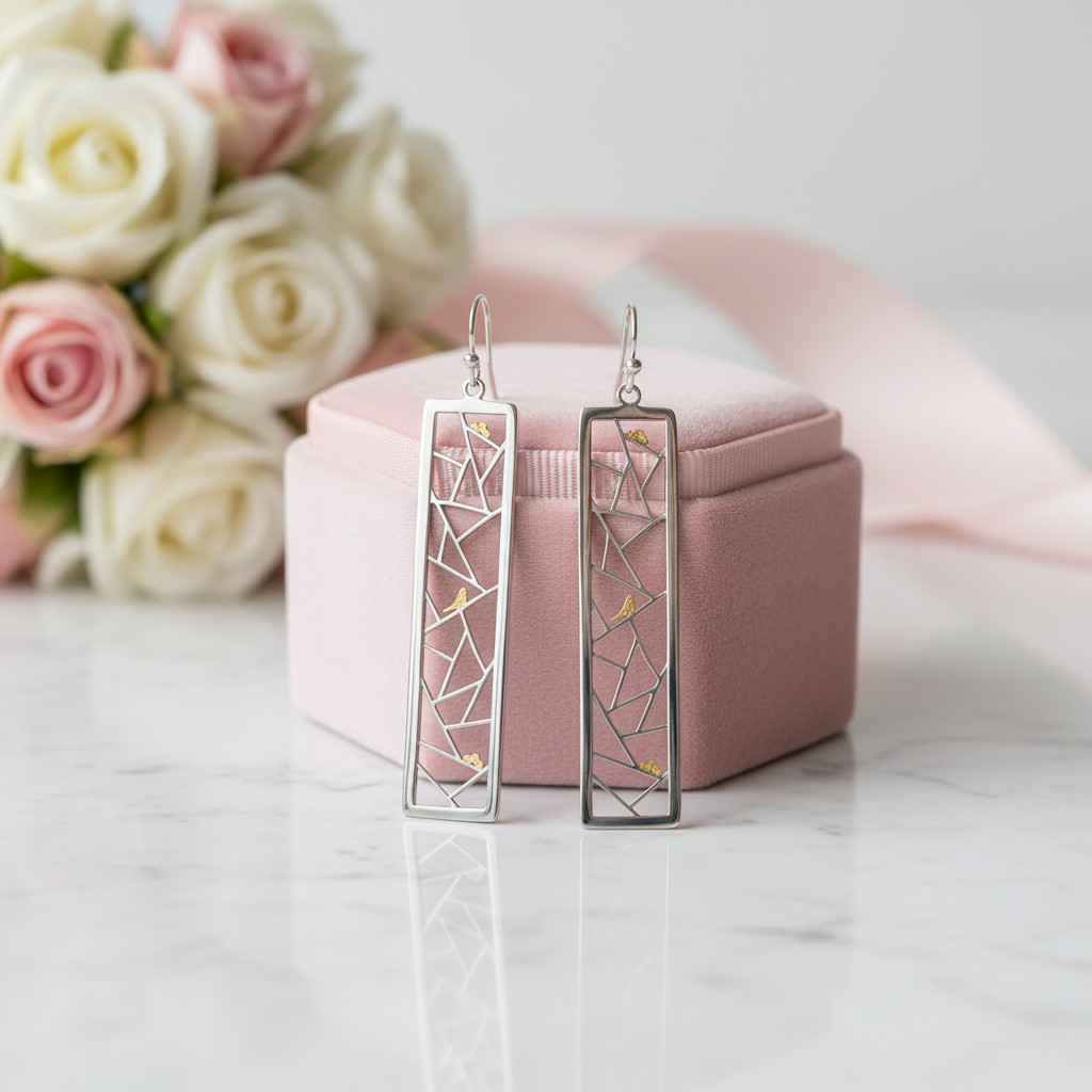 Oriental Element Window Paper-cut Dangle Earrings-Black Diamonds New York