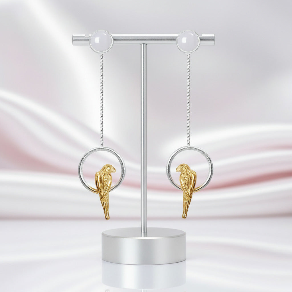 Elegant Parrot Drop Earrings-Black Diamonds New York