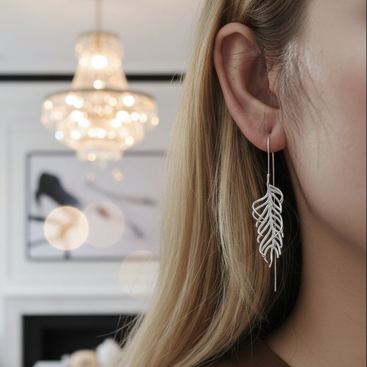 Fern Leaves Drop Earrings-Black Diamonds New York
