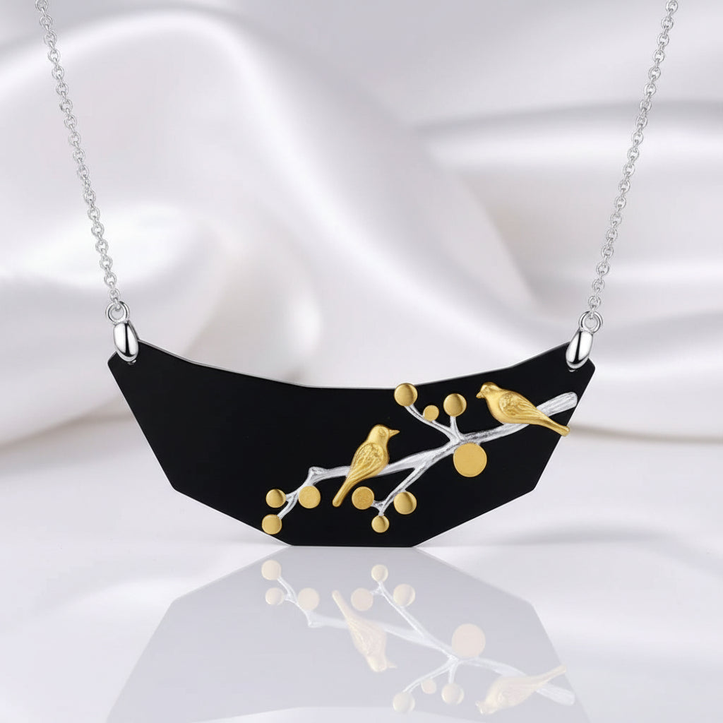 Ebony Vintage Lovely Birds Necklace-Black Diamonds New York