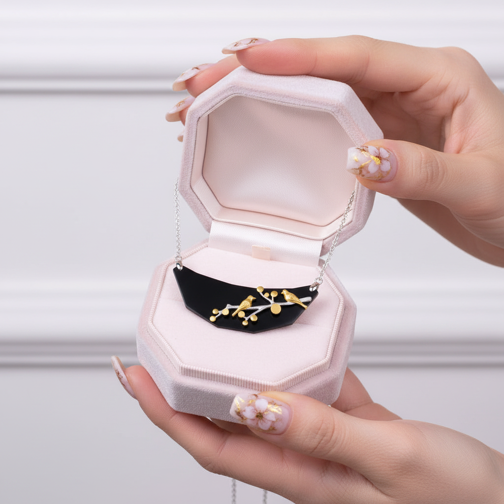 Ebony Vintage Lovely Birds Necklace-Black Diamonds New York