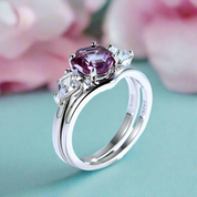 Lab Alexandrite Hexagon Wedding Ring Set-Black Diamonds New York