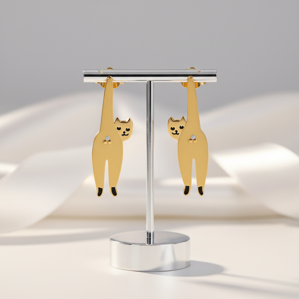 Long Naughty Kitten Stud Earrings-Black Diamonds New York