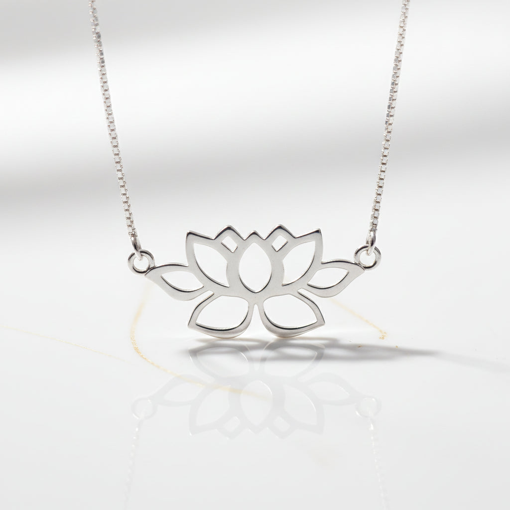 Hollow Out Lotus Necklace-Black Diamonds New York