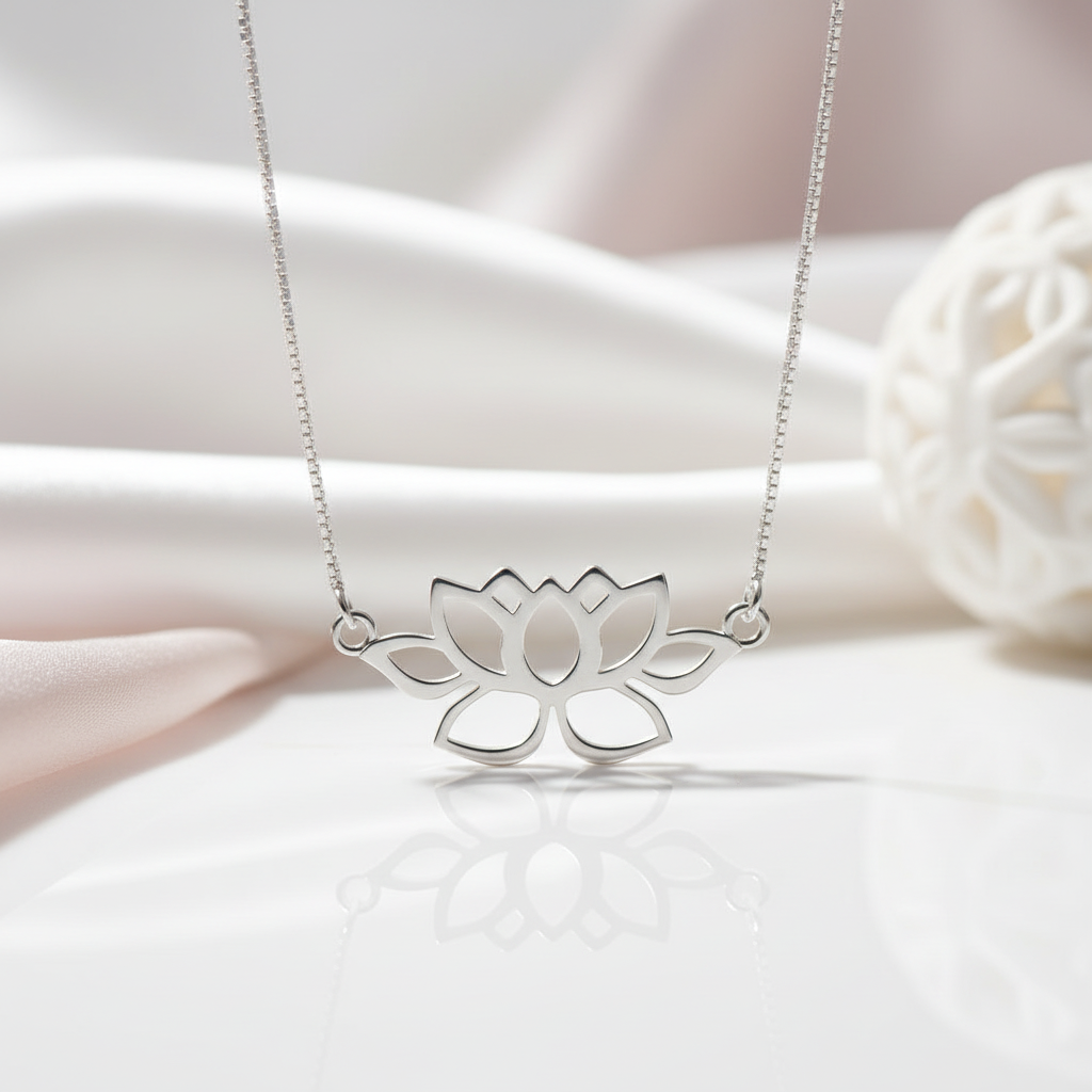 Hollow Out Lotus Necklace-Black Diamonds New York