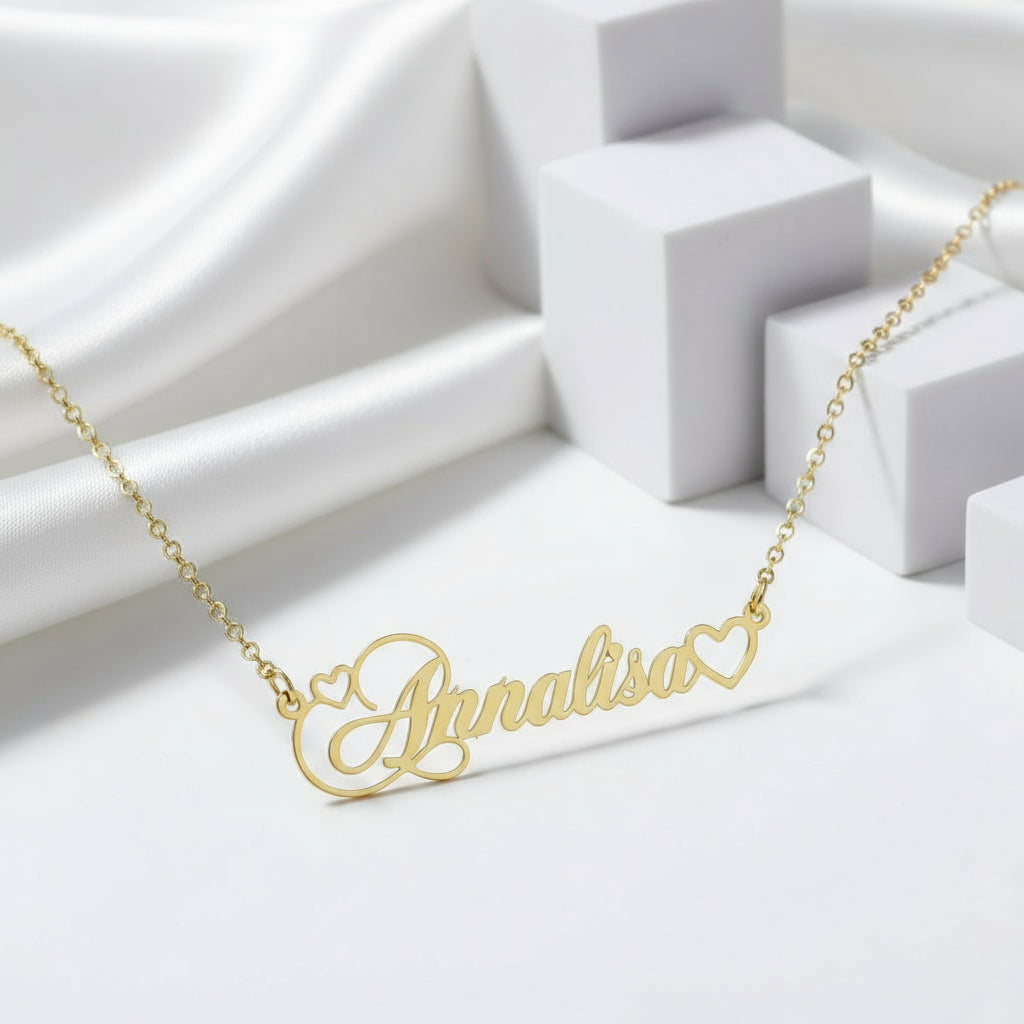 Custom Heart Charm Name Necklace-Black Diamonds New York