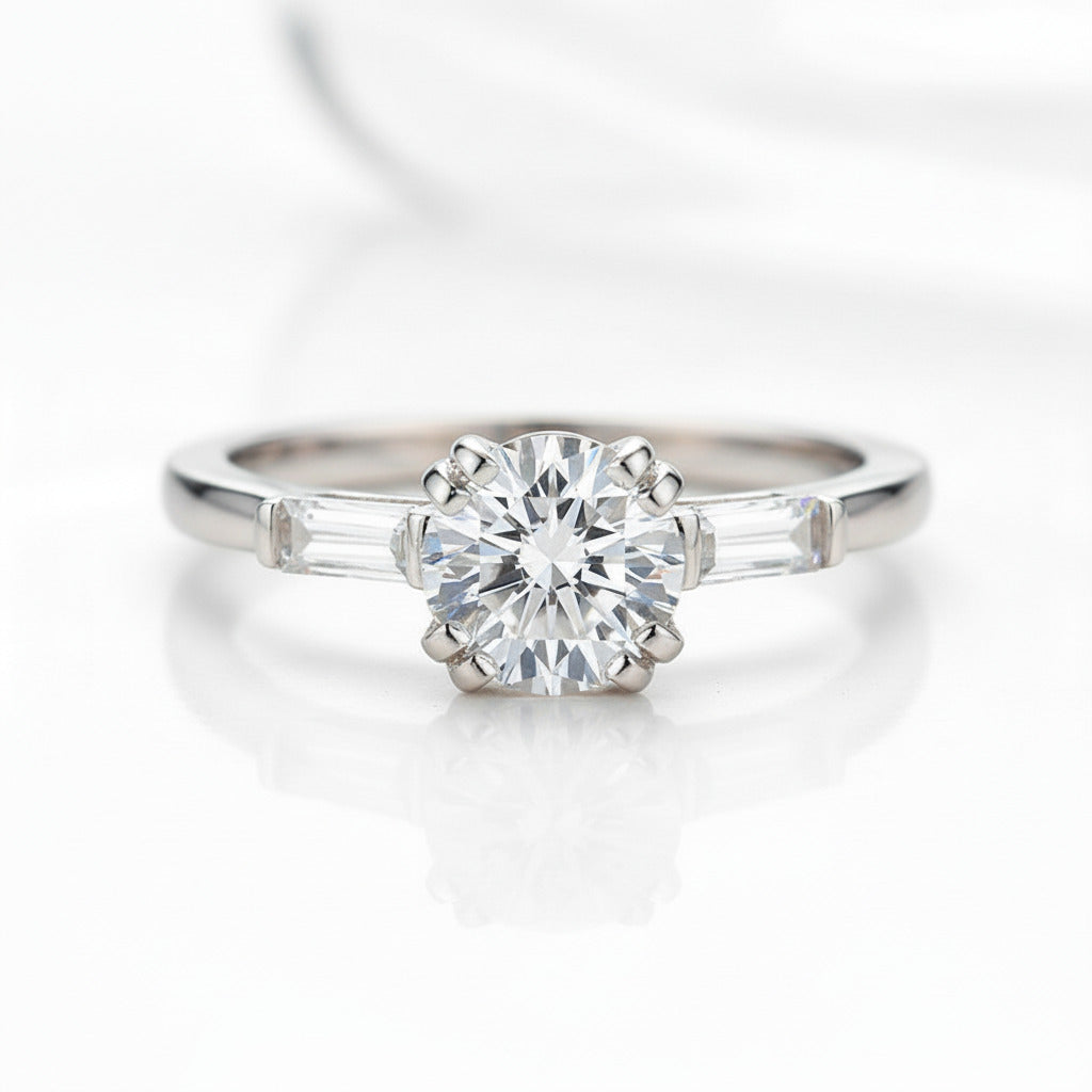 1.0 Ct Round Cut D Color Diamond Option Engagement Ring-Black Diamonds New York