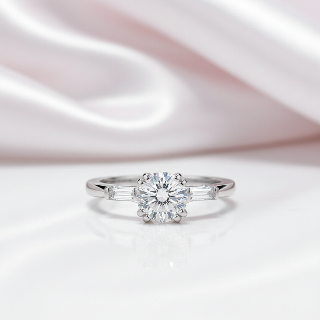 1.0 Ct Round Cut D Color Diamond Option Engagement Ring-Black Diamonds New York