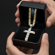Men's Cross Byzantine Chain Necklace-Black Diamonds New York
