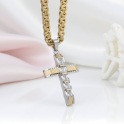 Men's Cross Byzantine Chain Necklace-Black Diamonds New York