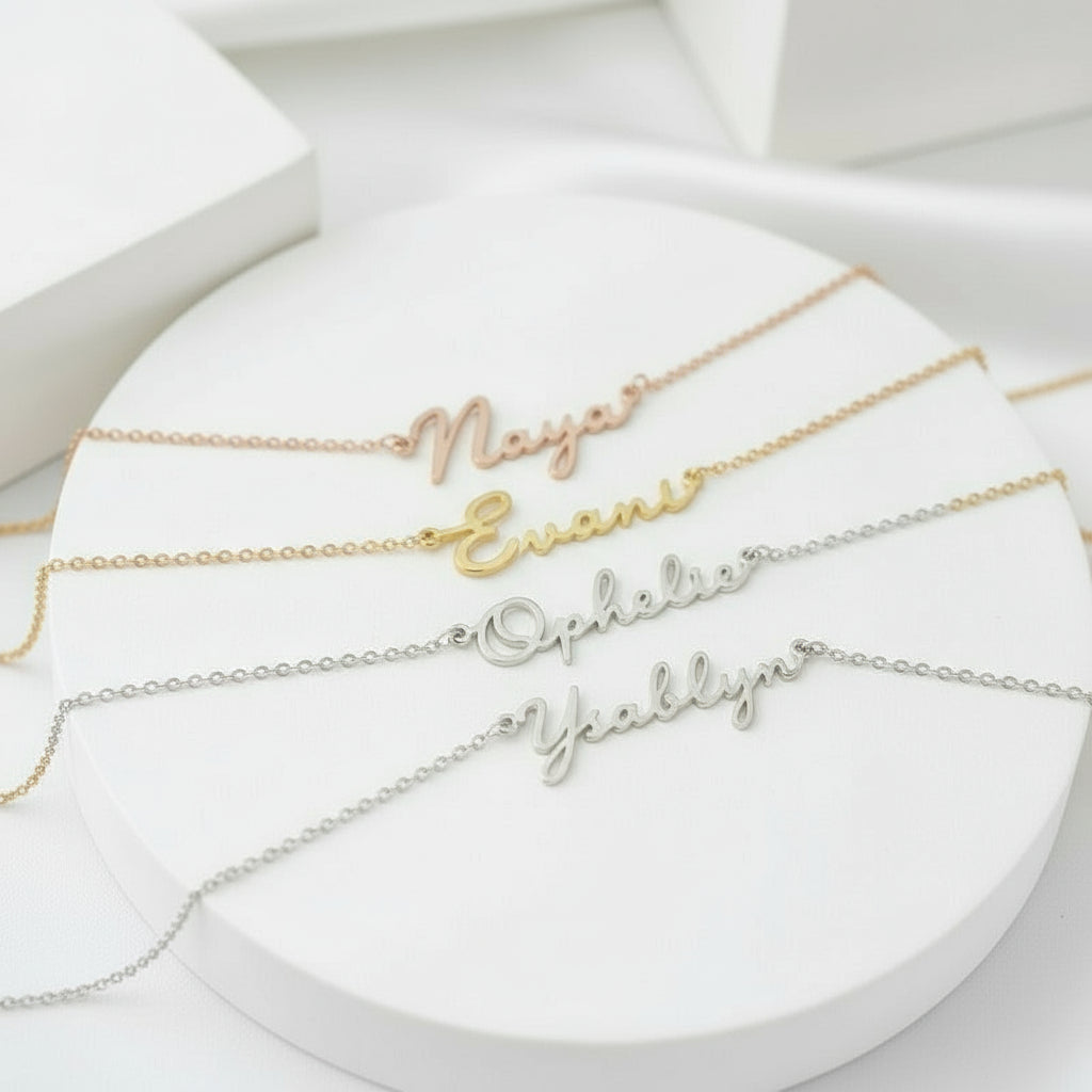 Handwriting Style Name Necklace-Black Diamonds New York