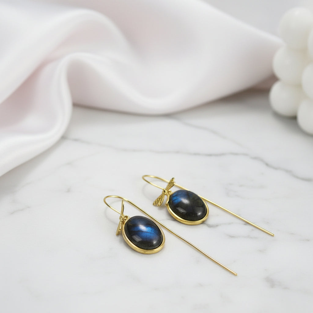Labradorite Dragonfly Earrings-Black Diamonds New York