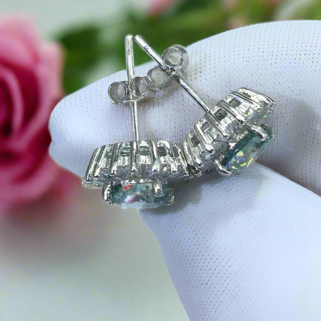 Brilliant Cut Green Diamond Snowflake Stud Earrings-Black Diamonds New York