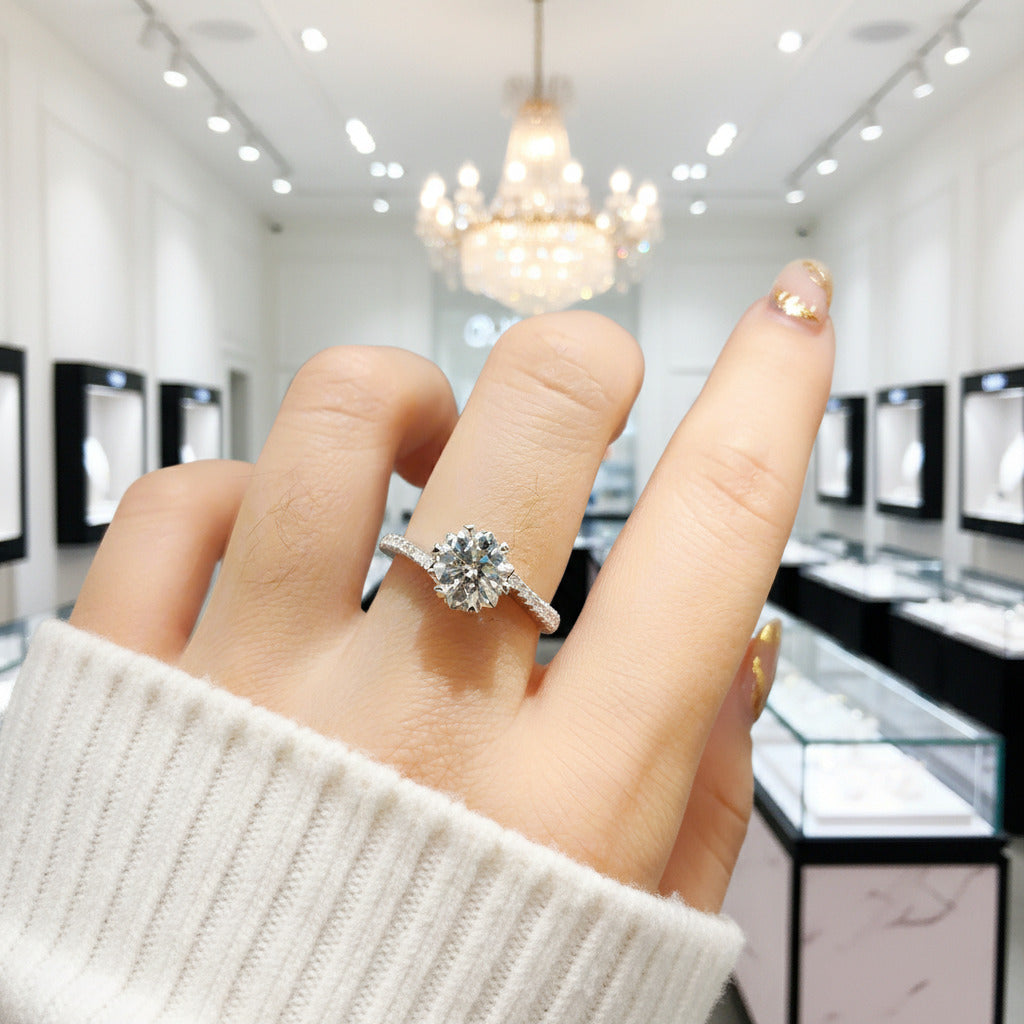 1.0 Ct Round Cut D Color Diamond Option Snowflake Engagement Ring-Black Diamonds New York