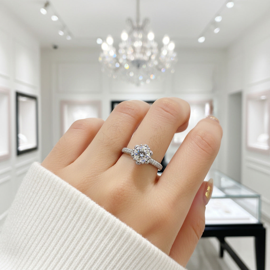 1.0 Ct Round Cut Diamond Option Snow Queen Engagement Ring-Black Diamonds New York
