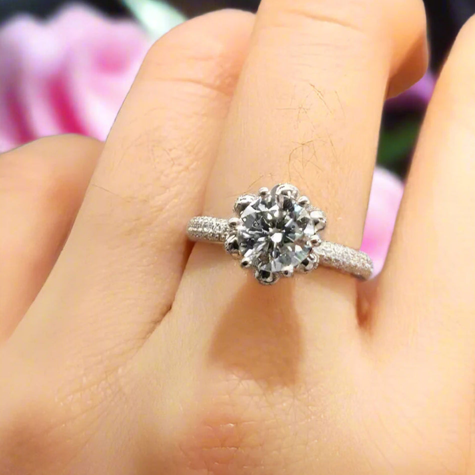 1.0 Ct Round Cut Diamond Snow Queen Engagement Ring-Black Diamonds New York