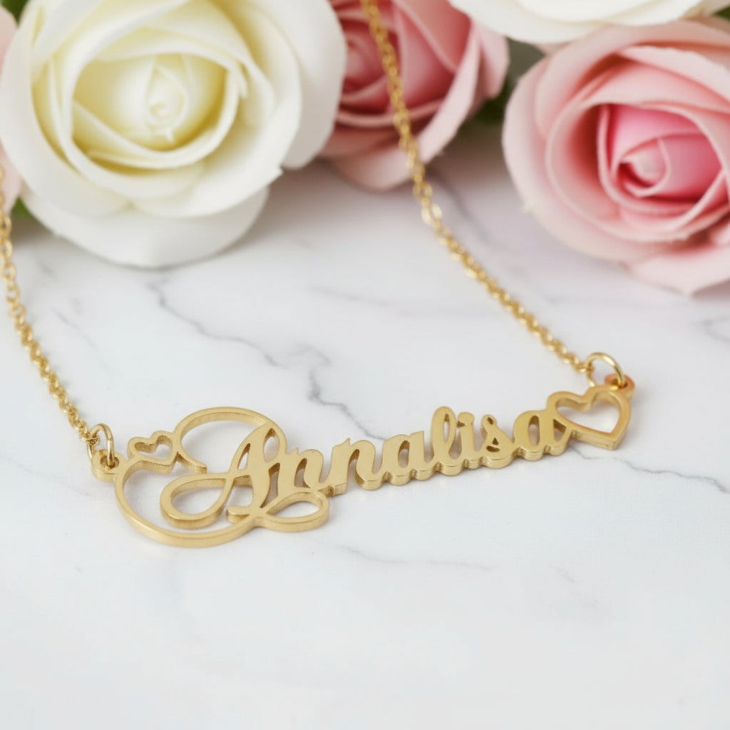 Custom Heart Charm Name Necklace-Black Diamonds New York