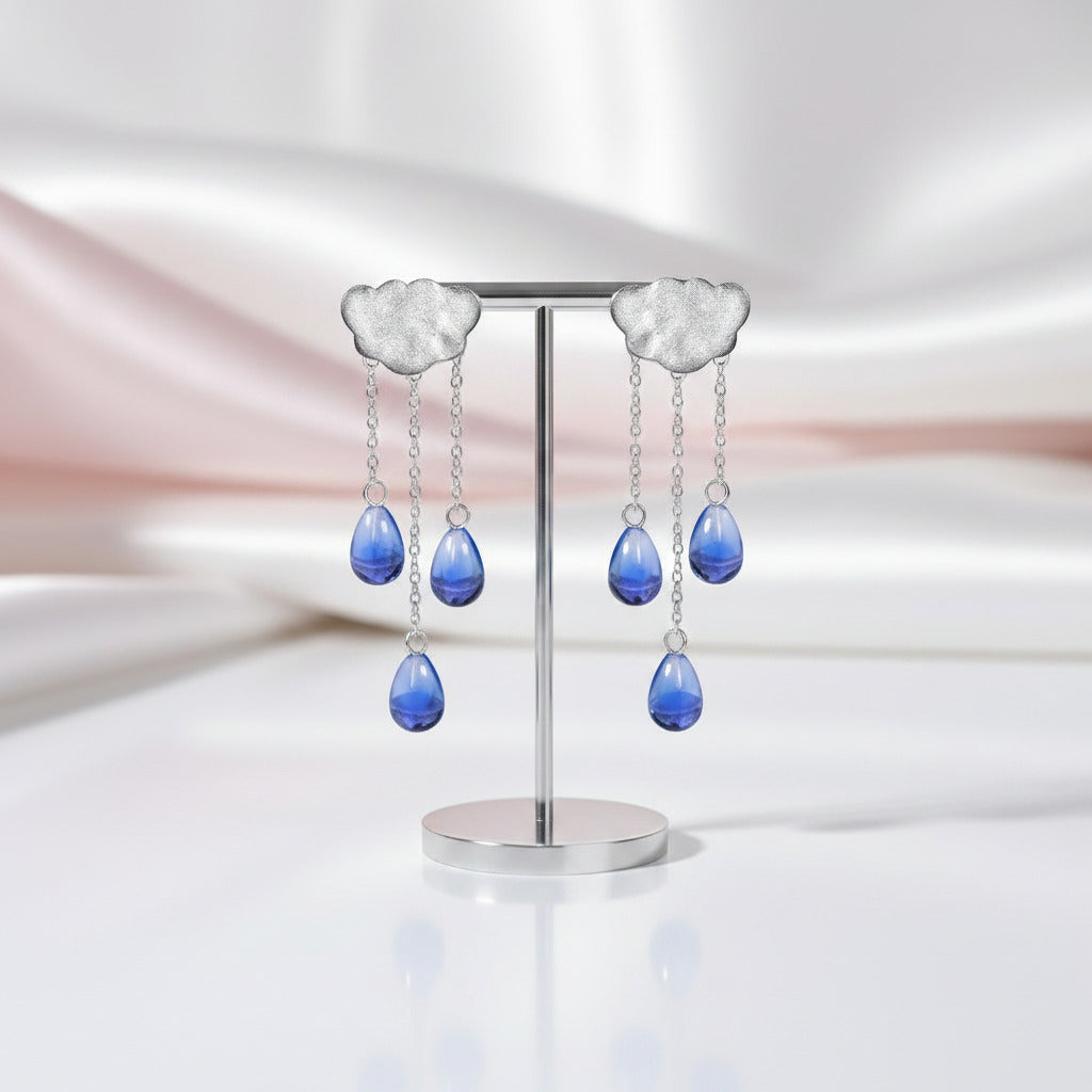 Ethnic Crystal Ethnic Cloud Long Tassel Drop Earrings-Black Diamonds New York