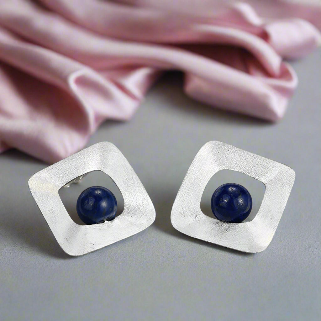 Minimalist Style Uneven Square Stud Earrings-Black Diamonds New York