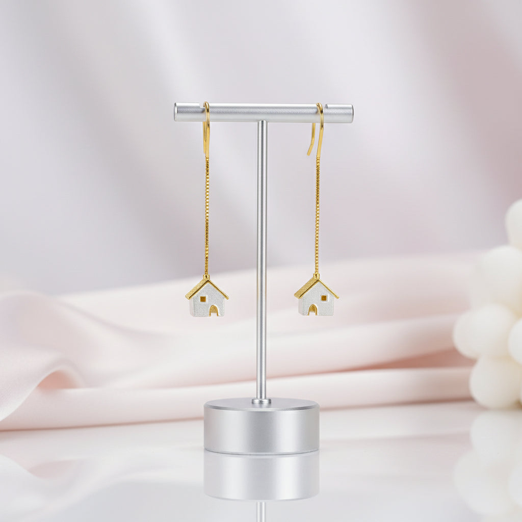 Unique Castle Long Hanging Dangle Earrings-Black Diamonds New York