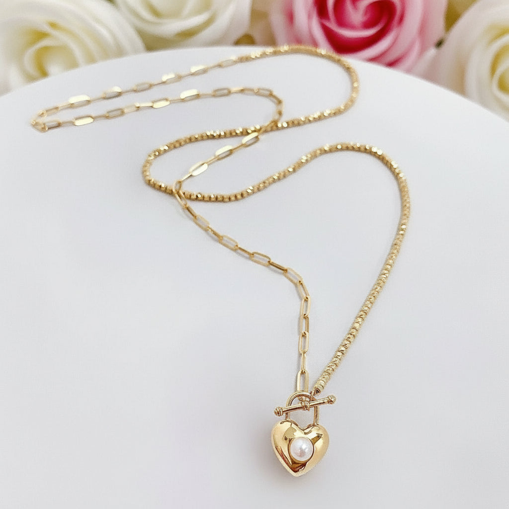 18k Yellow Gold Classic Charm Freshwater Pearl Necklace-Black Diamonds New York