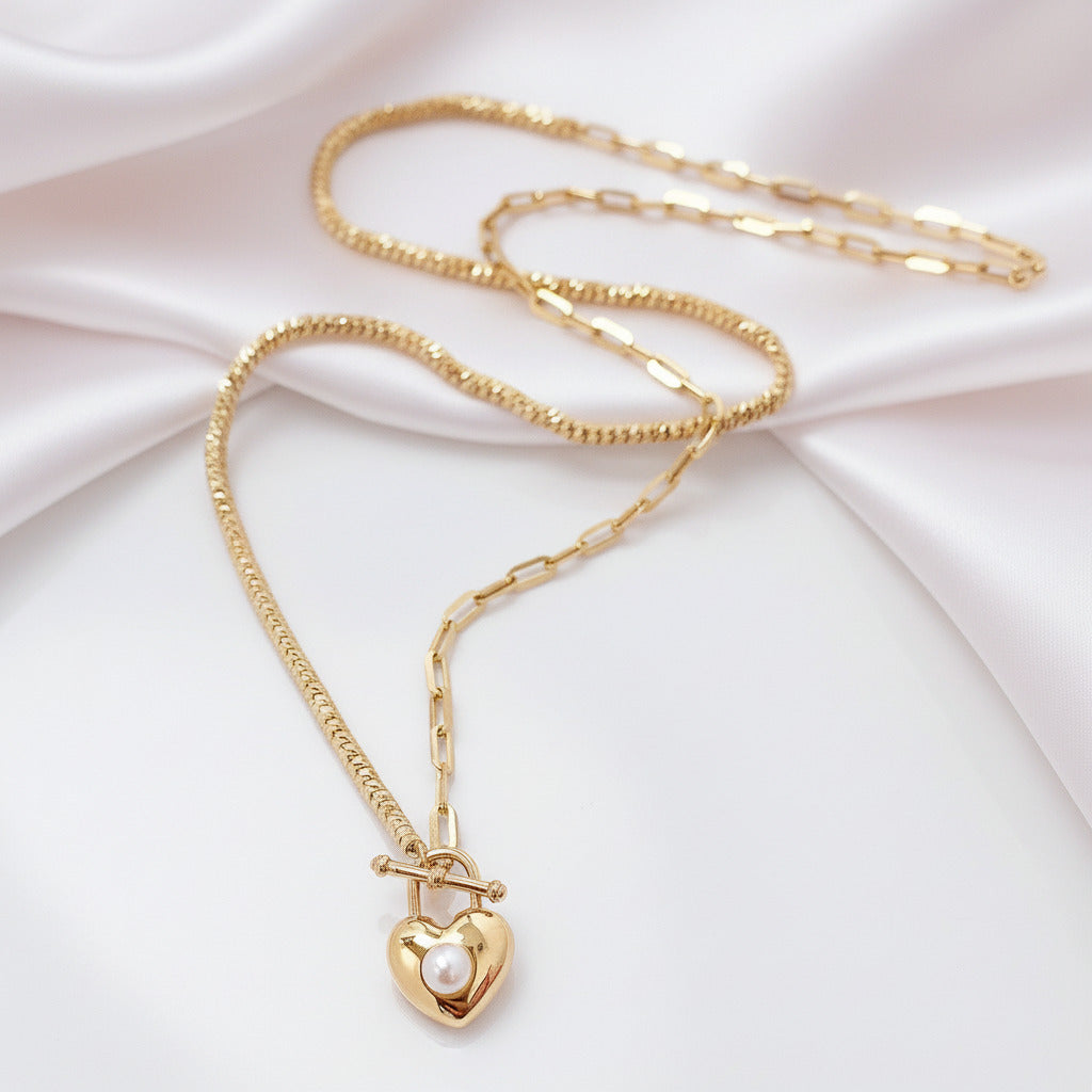18k Yellow Gold Classic Charm Freshwater Pearl Necklace-Black Diamonds New York