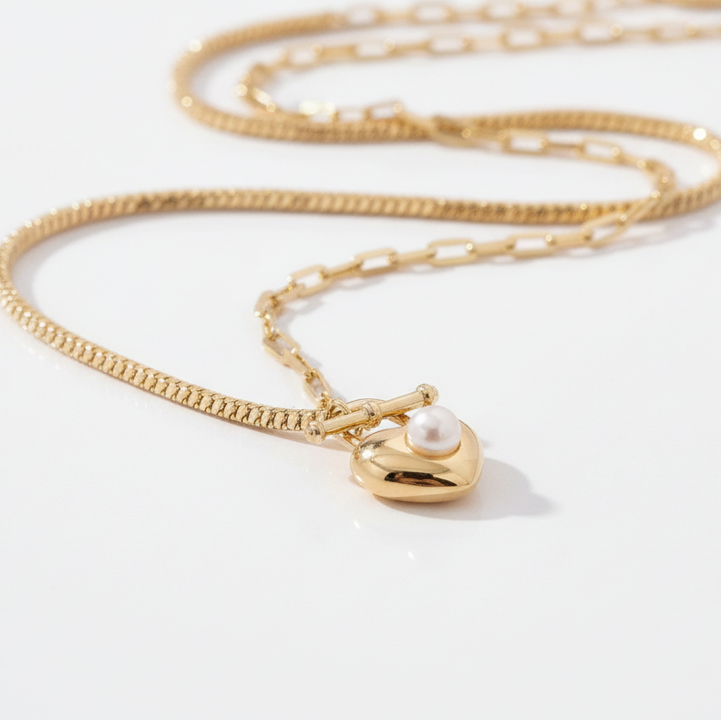 18k Yellow Gold Classic Charm Freshwater Pearl Necklace-Black Diamonds New York