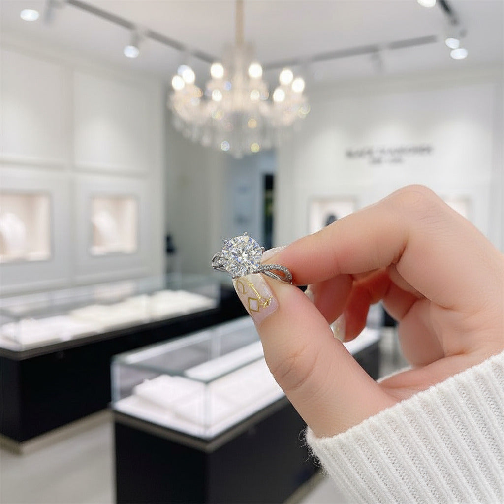 Dainty 6 Claw 3.0 Ct Brilliant Cut Diamond Twist Ring-Black Diamonds New York