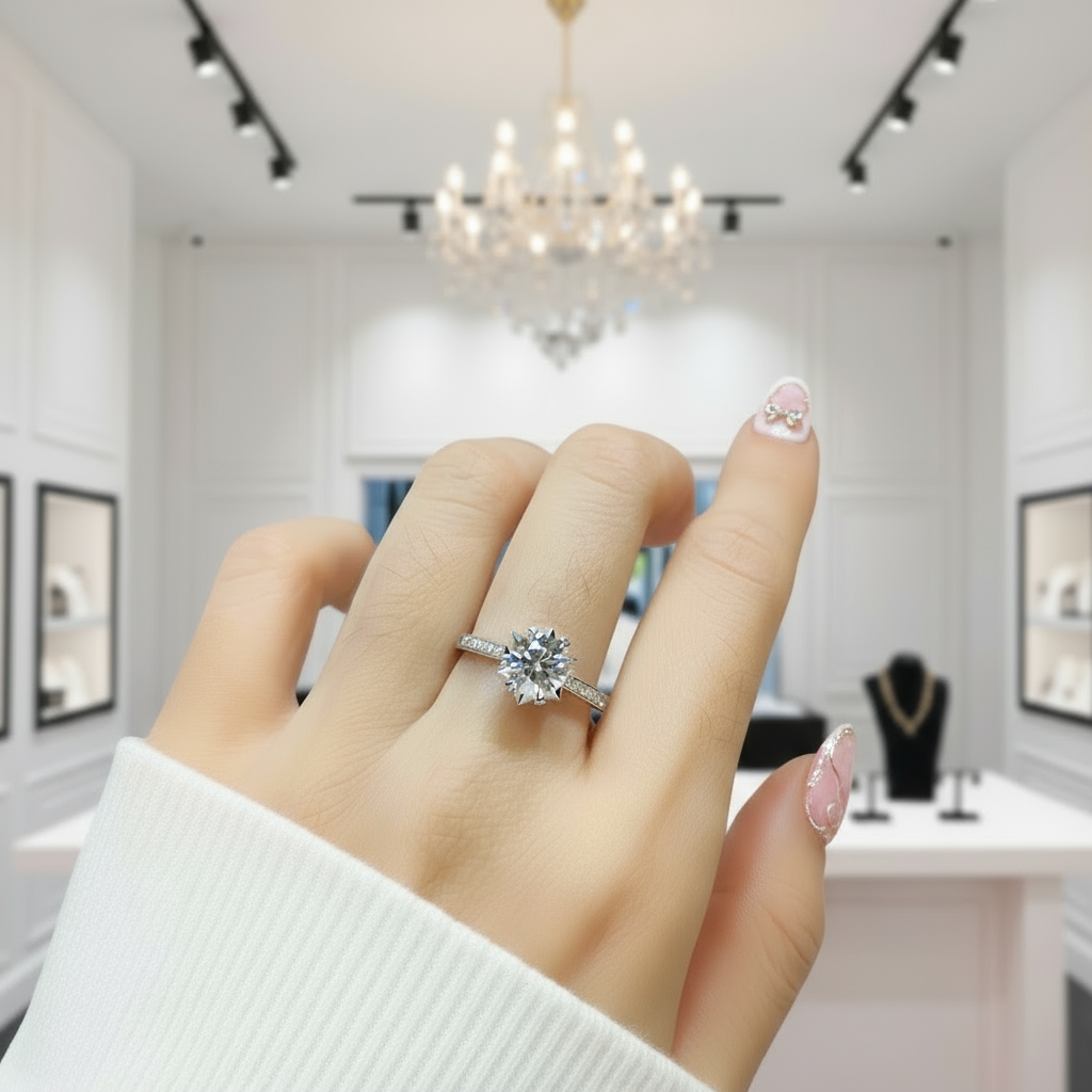 1.0 Ct Round Cut Diamond Snowflake Engagement Ring-Black Diamonds New York