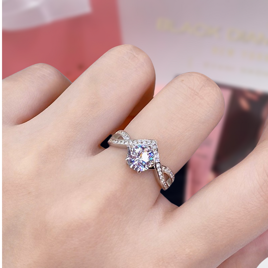 1.0 Ct Round Moissanite V Shaped Twist Engagement Ring-Black Diamonds New York