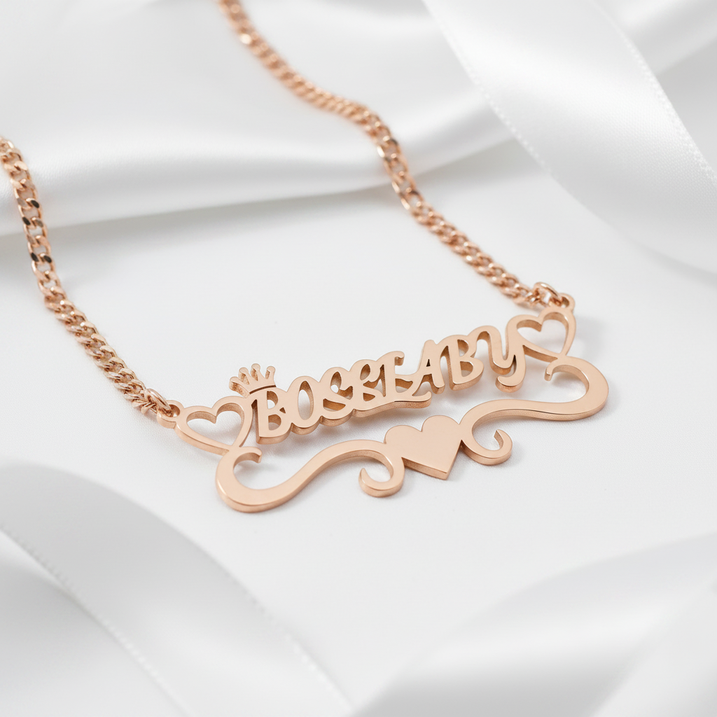 Custom Name Necklace With Heart-Black Diamonds New York