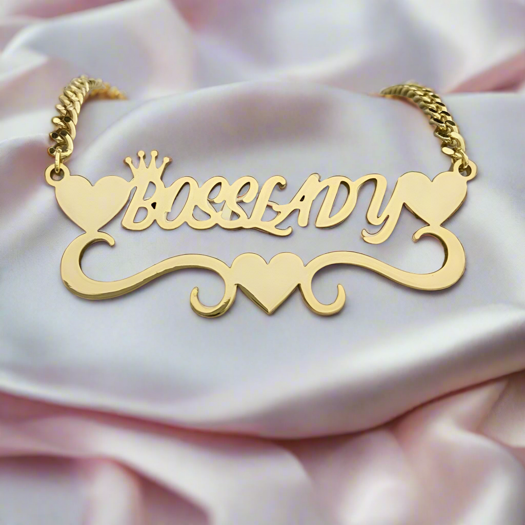 Custom Name Necklace With Heart-Black Diamonds New York