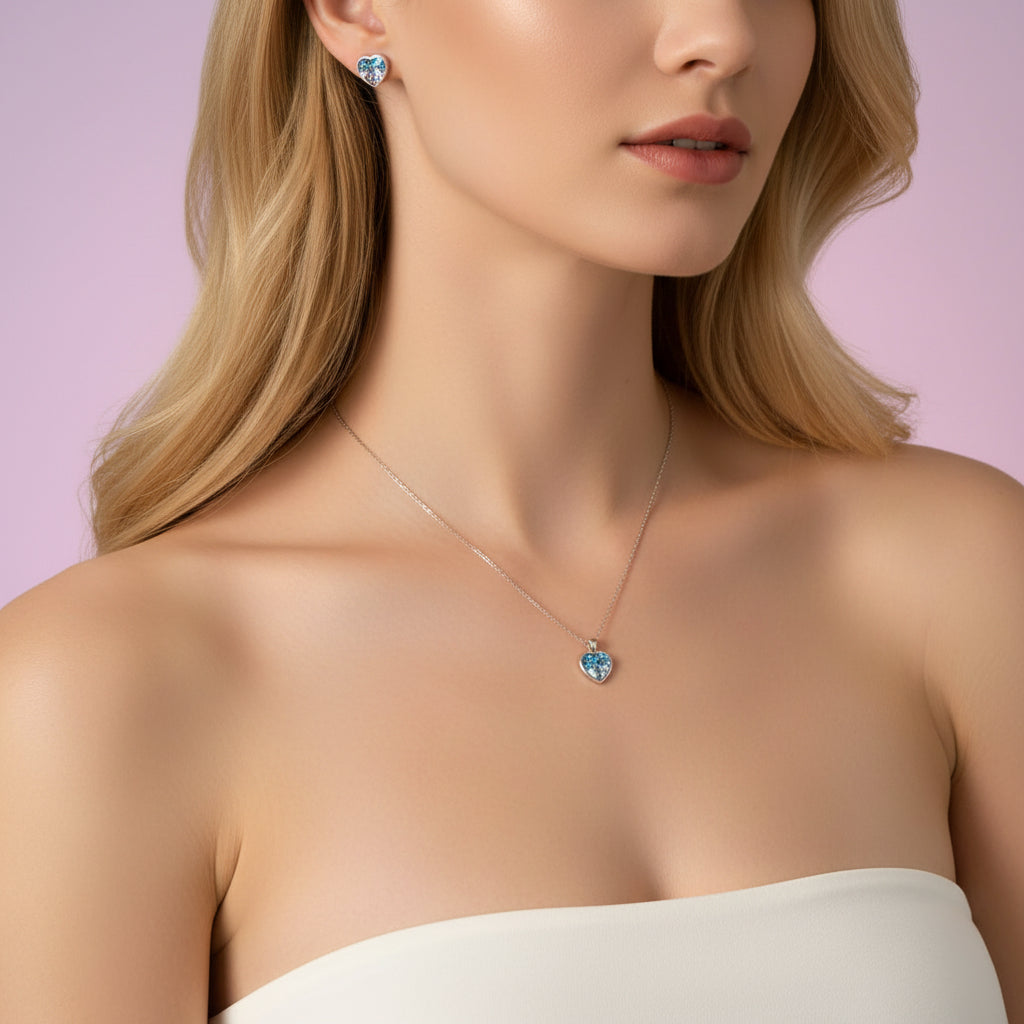 Purple Mermaid Heart & Round Jewelry Set-Black Diamonds New York