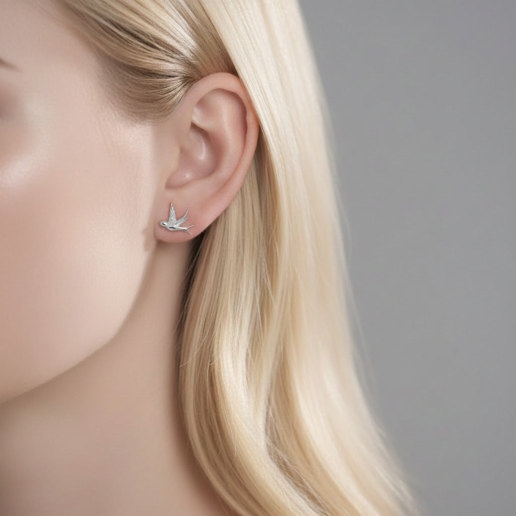 Swallow & Willow Branches Asymmetrical Dangle Earrings-Black Diamonds New York