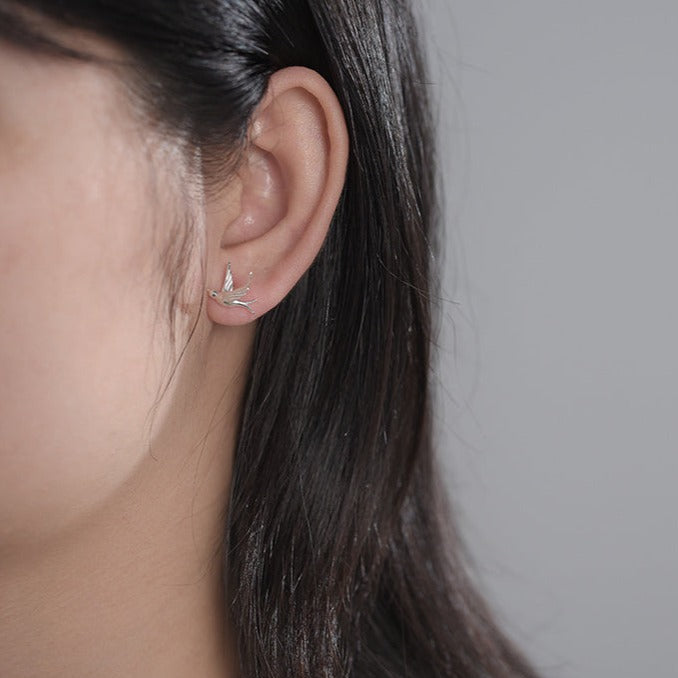 Swallow & Willow Branches Asymmetrical Dangle Earrings-Black Diamonds New York