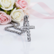 Men's Cross Byzantine Chain Necklace-Black Diamonds New York