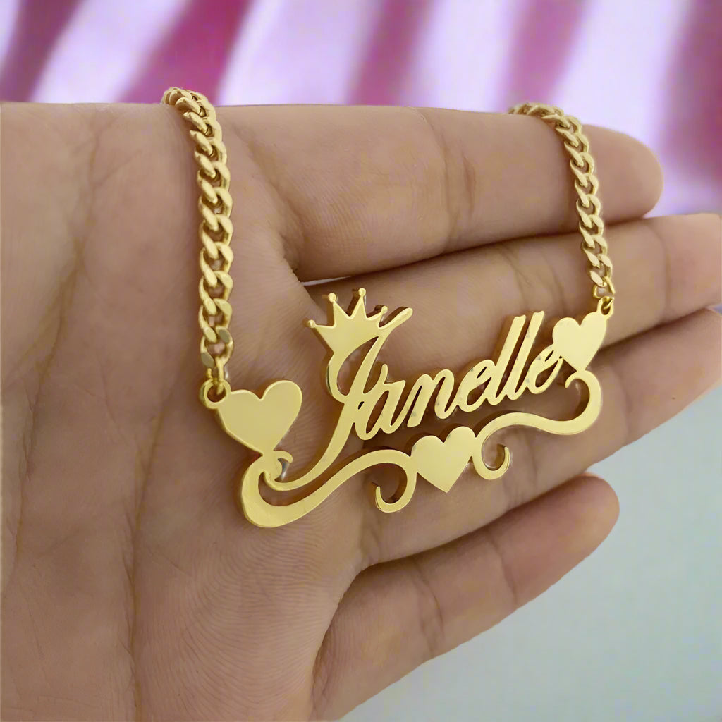 Custom Name Necklace With Heart-Black Diamonds New York