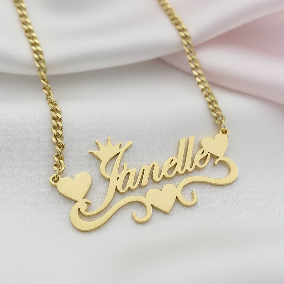 Custom Name Necklace With Heart-Black Diamonds New York