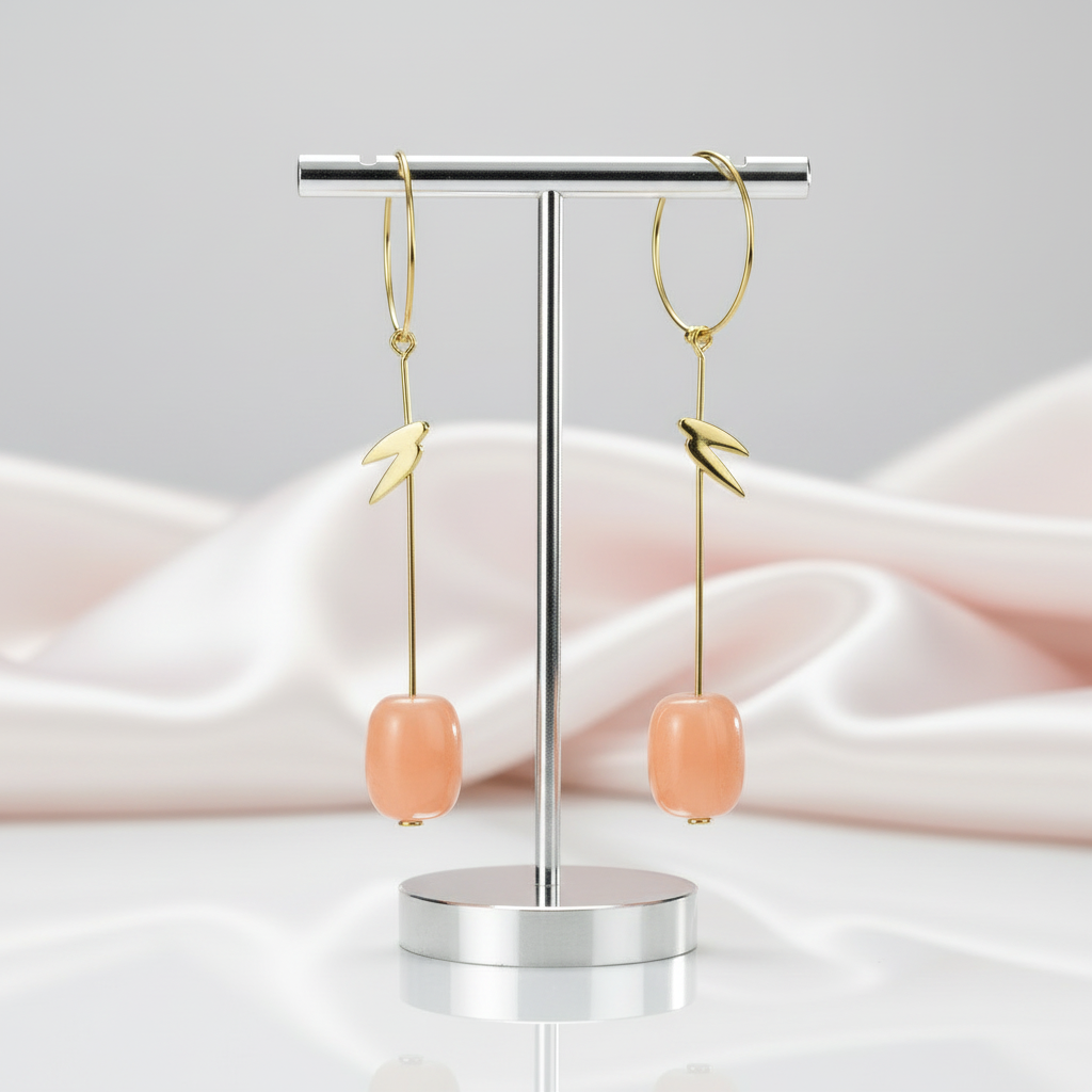 Long Elegant Bamboo Leaves Dangle Earrings-Black Diamonds New York