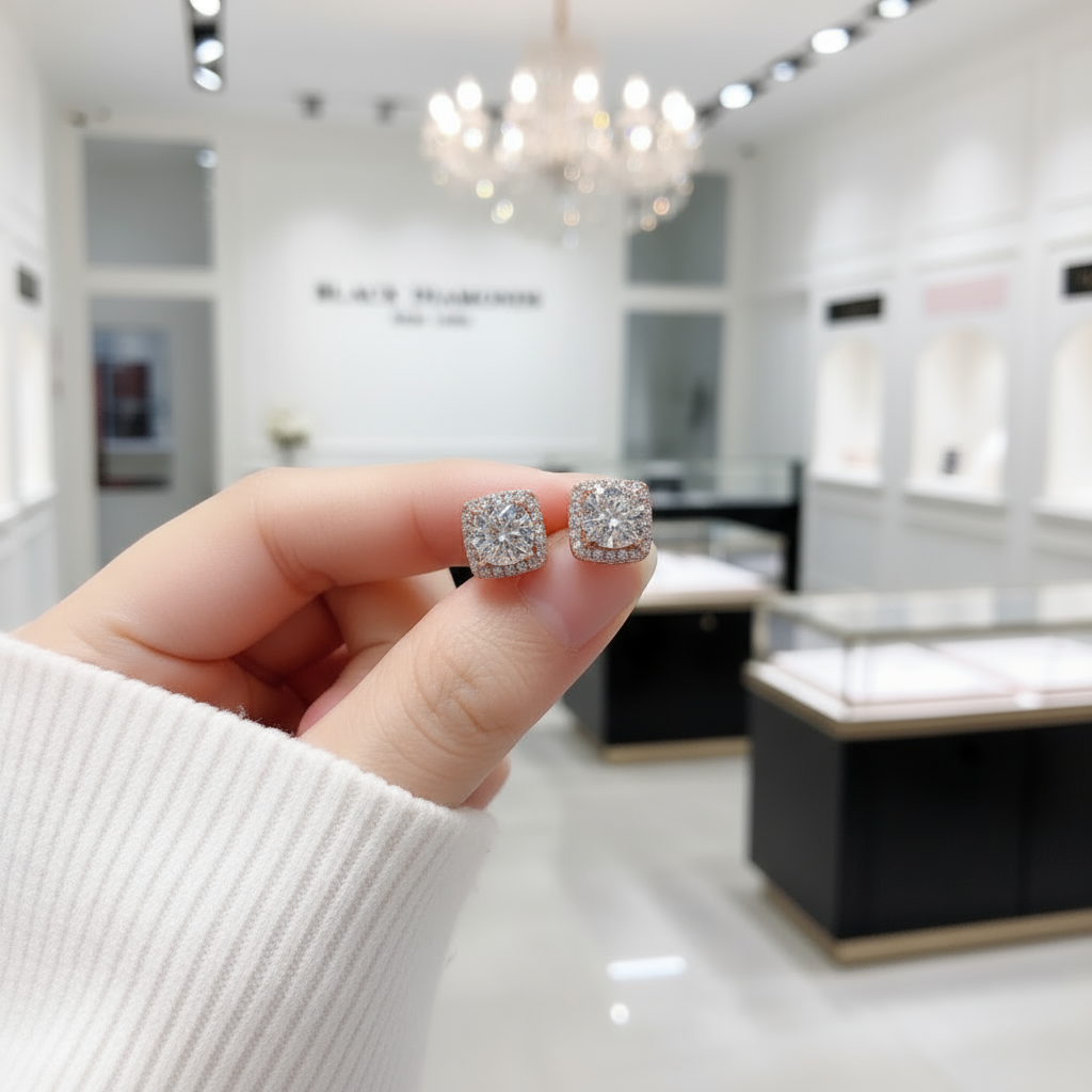 Round Diamond Attractive Character Stud Earrings-Black Diamonds New York