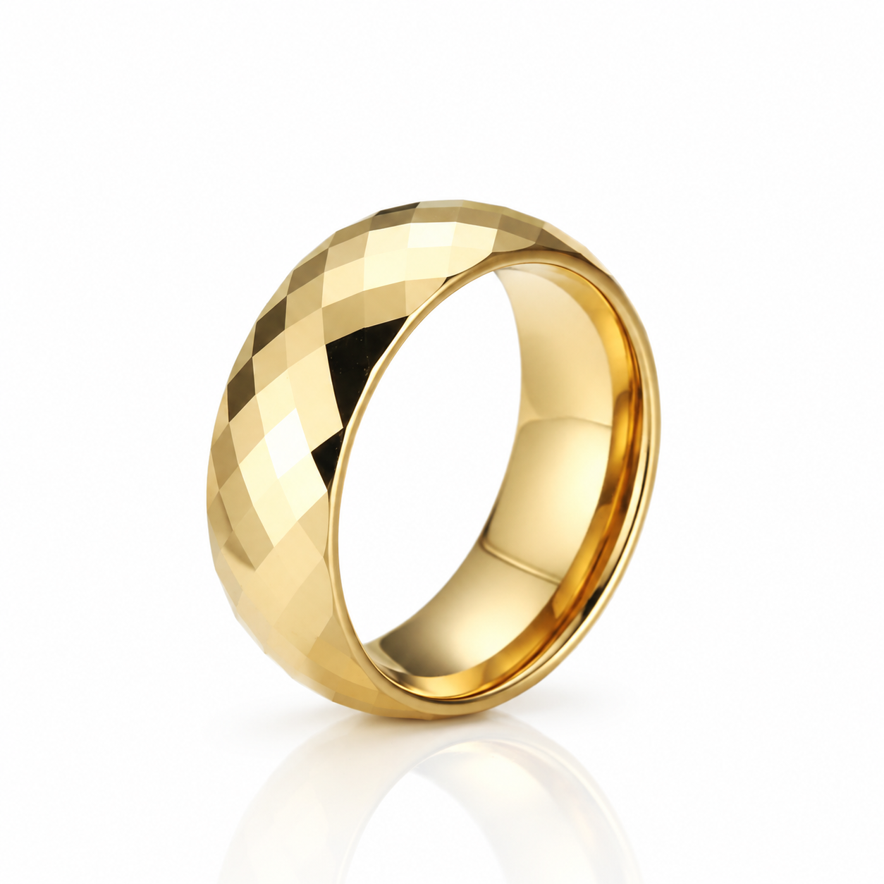 Yellow Gold Rhombus Tungsten Men's Wedding Band-Black Diamonds New York