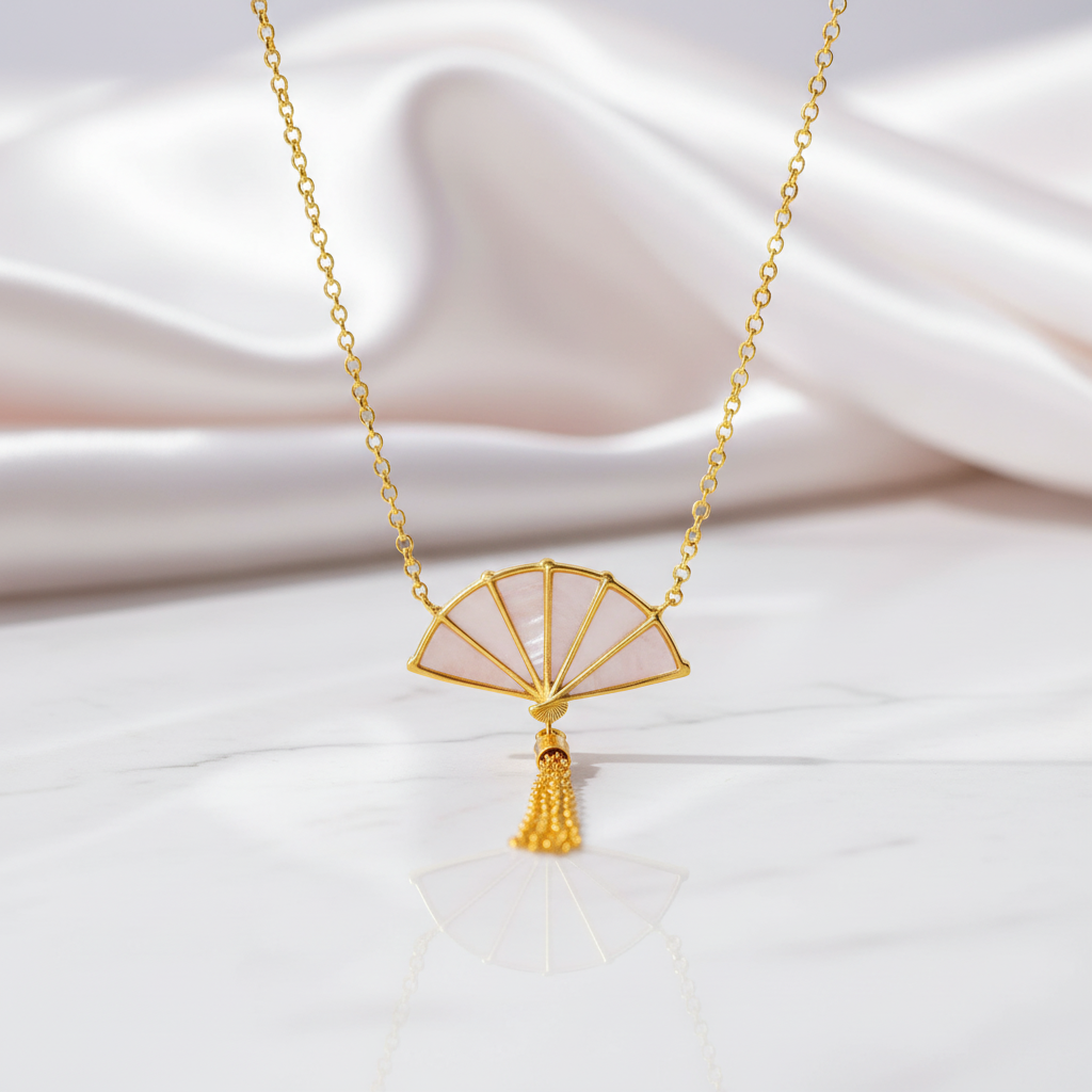 Folding Fan with Tassel Necklace-Black Diamonds New York