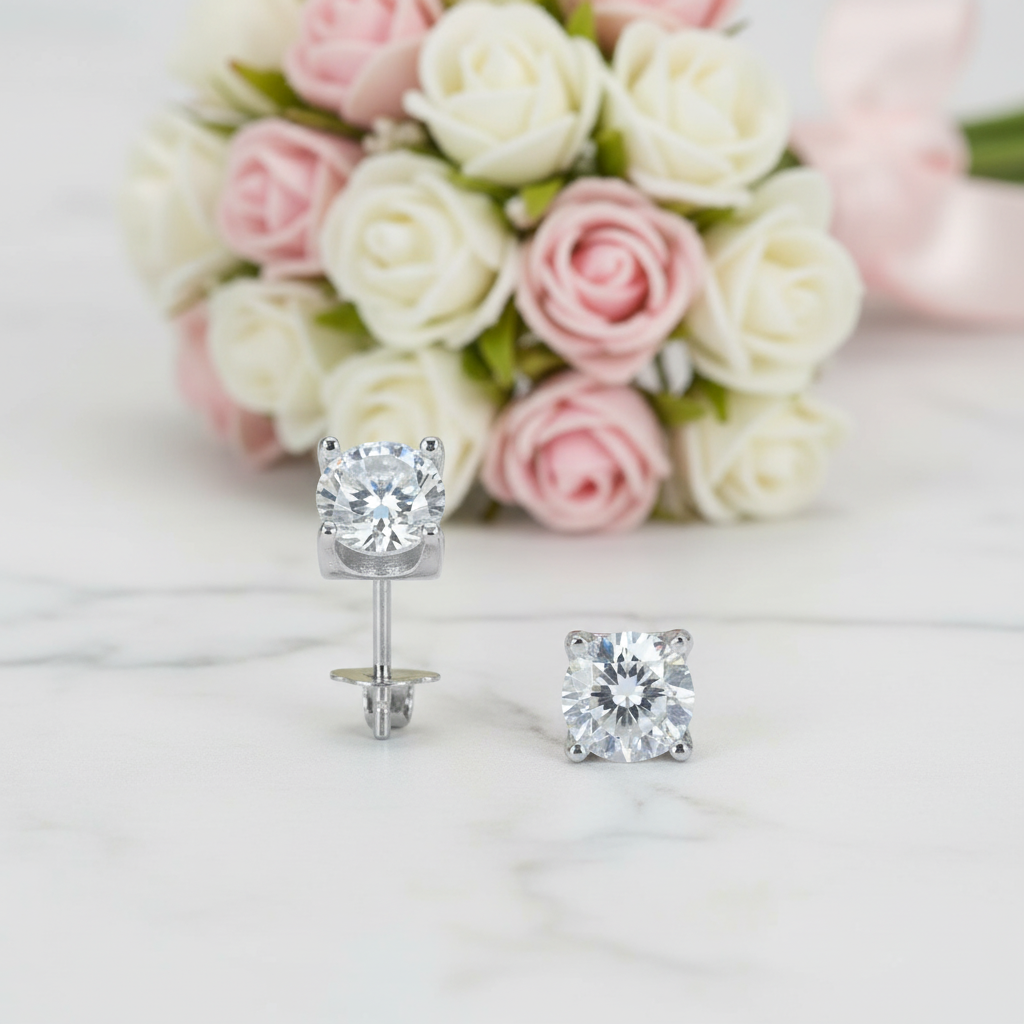 Round Diamond Option Cow Head Stud Earrings-Black Diamonds New York